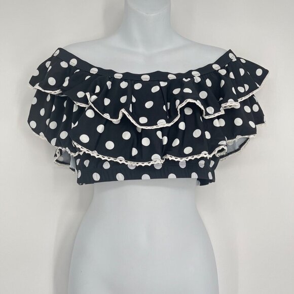 Unique Vintage Swim‎ Off Shoulder Polka Dot Ruffle Bikini Top Size Large - Picture 1 of 8